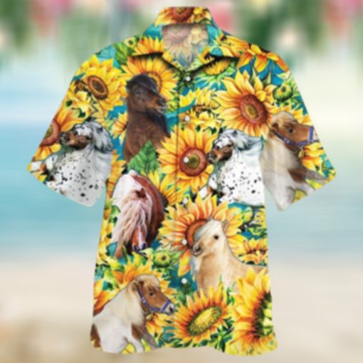 Miniature Horse Lovers Sunflower Watercolor Hawaiian Shirt