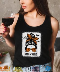 Mom Messy Bun Halloween Leopard Womens Momster Spooky T Shirt