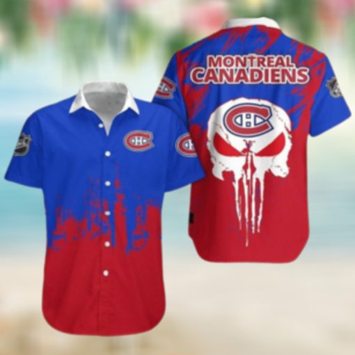 Montreal Canadiens NHL Men s Hawaiian Shirt Montreal Canadiens Skull Hockey Team Button Short Sleeve Hawaii Shirt