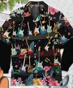 Music Melody For Guitar Button Down Aloha Summer Hawaii Shirt