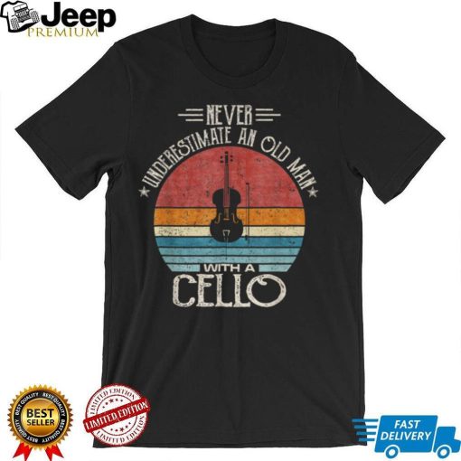 Never Undrestimate An Old Man With A Cello Retro Sunset T Shirt