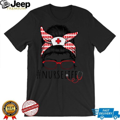 Nurse Life Shirts For Women Bandana Messy Bun T Shirt