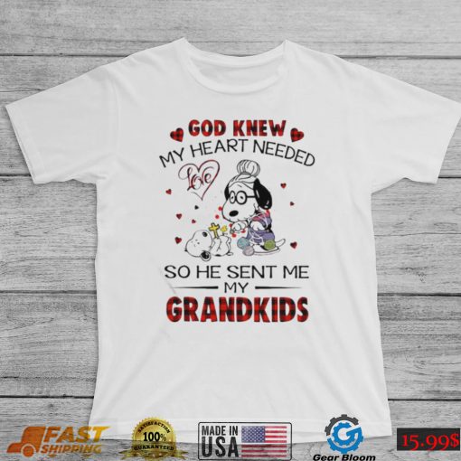 Official snoopy And Friends God Knew My Heart Needed So He Sent Me My Grandkids T shirt