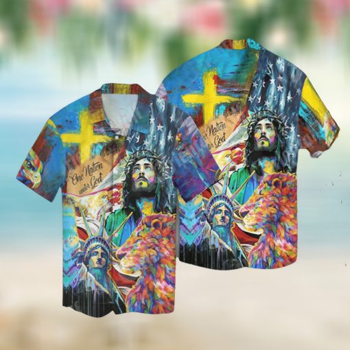 One Nation Under God Colorful Painting For Christian Button Down Hawaii Shirt