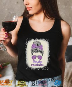 Overdose awareness Warrior messy hair bun Purple Ribbon T Shirt