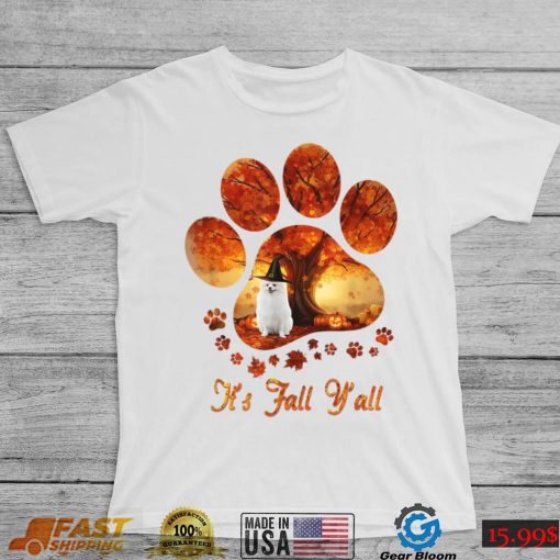 Paw Tree It’s Fall Y’all Halloween White Pomeranian T Shirt