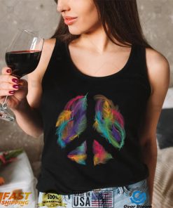 Peace Sign Colorful Feathers Hippie Peace Symbol Retro T Shirt