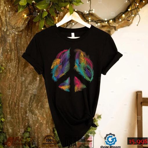 Peace Sign Colorful Feathers Hippie Peace Symbol Retro T Shirt