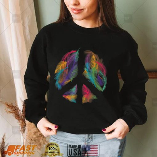 Peace Sign Colorful Feathers Hippie Peace Symbol Retro T Shirt