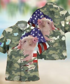 Pig American Flag Camo Pattern Hawaiian Shirt