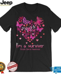 Pink Butterfly Heart I'm a Survivor Breast Cancer Awareness T Shirt