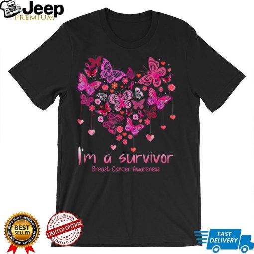 Pink Butterfly Heart I’m a Survivor Breast Cancer Awareness T Shirt