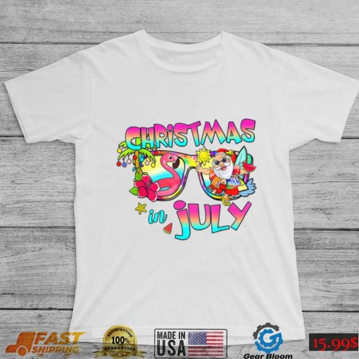 Pink Flamingo Santa Hat Christmas In July Summer Vacation T Shirt