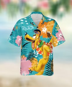 Pluto Mickey Mouse Floral Flowers Aloha Hawaii Shirt