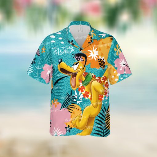 Pluto Mickey Mouse Floral Flowers Aloha Hawaii Shirt