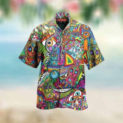 Psychedelic Rabbit Mushroom Button Down Aloha Hawaii Shirt