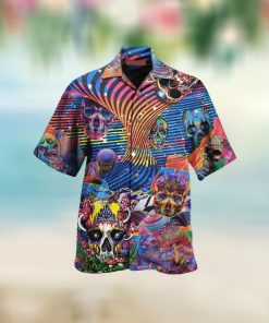 Psychedelic Skull Pattern For Button Down Aloha Colorful Hawaii Shirt