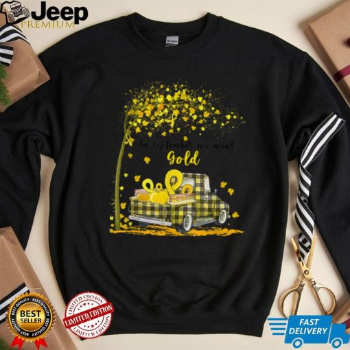 In September We Wear Gold Truck Childhood Cancer awareness T Shirt