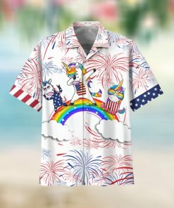 Rainbow And Unicorn Cheering Firework For Independence Day 4th Of July Aloha American Hawaii Shirt