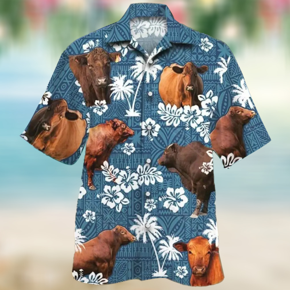 Red Angus Cattle Lovers Blue Tribal Hawaiian Shirt, Hawaiian Shirts