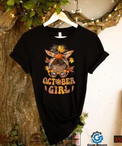 Retro Groovy October Girl Messy Bun Halloween Thanksgiving T Shirt