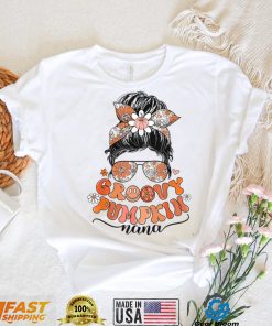 Retro Groovy Pumpkin Nana Messy Bun Women Mother’s Day Gifts T Shirt