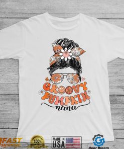 Retro Groovy Pumpkin Nana Messy Bun Women Mother's Day Gifts T Shirt