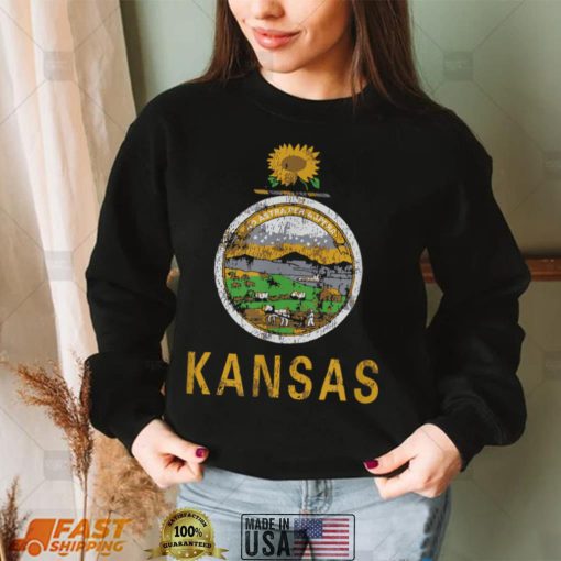 Retro Kansas Flag Vintage KS Souvenir Men Women Kids Shirt T Shirt