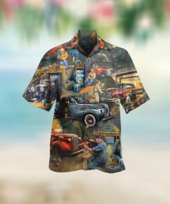 Retro Mechanic Man And Car For Button Down Aloha Hawaii Shirt