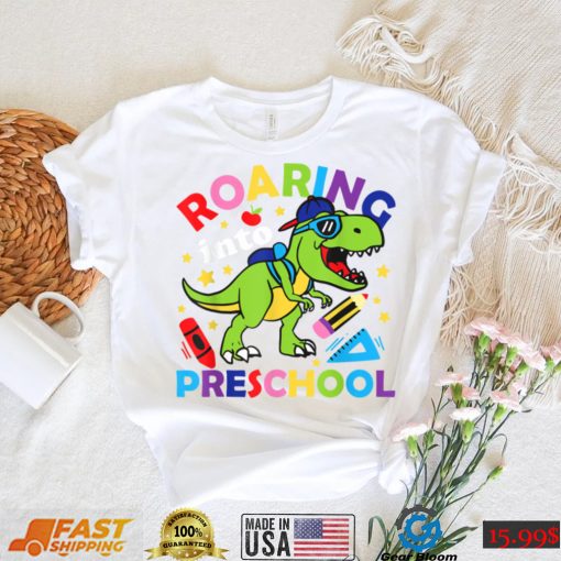 Roaring Into Preschool Dinosaur T Rex Back To School Teacher T Shirt