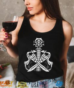 Rock On Guitar Neck With A Sweet Rock & Roll Skeleton Hand T Shirt