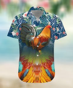 Rooster Tropical Leaves Chicken Button Down Aloha Hawaii Shirt