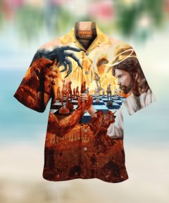 Satan Vs Jesus Battle Colorful For Christian Button Down Hawaii Shirt