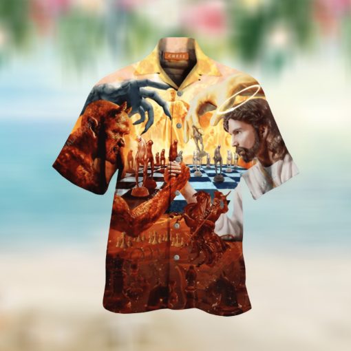 Satan Vs Jesus Battle Colorful For Christian Button Down Hawaii Shirt