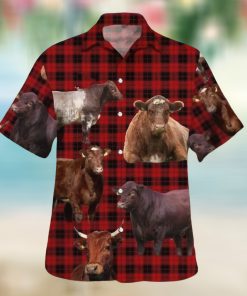 Shorthorn Cattle Red Tartan Pattern Hawaiian Shirt  Best Animal Lovers Hawaiian Shirt