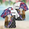 Shorthorn In American Flag Tropical Flower Hawaiian Shirt