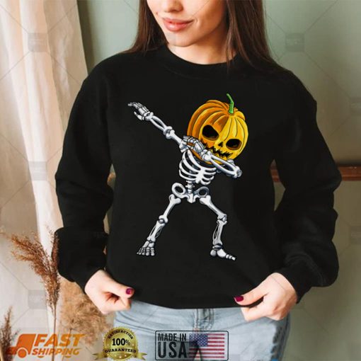 Skeleton Dabbing Dance Pumpkin Halloween Youth Kids Funny T Shirt