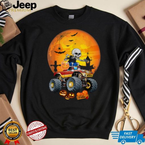 Skeleton Monster Truck Moon Candy Toddler Boys Halloween Kid T Shirt