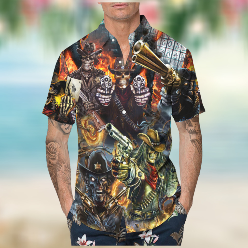 Skull Cowboy Squad Hawaiian Shirt, Colorful Short Sleeve, Unique Beach Shirt