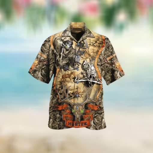 Skull Hunter Deer Antler For Unique Button Down Aloha Hawaii Shirt