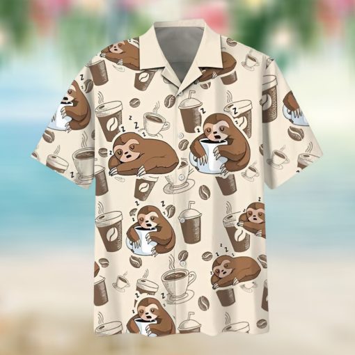 Sleeping Sloth Coffee For Sloth Button Down Aloha Hawaii Shirt