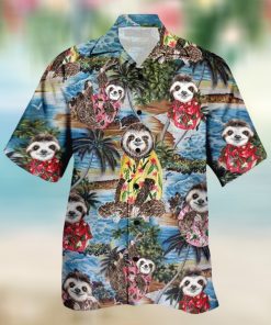 Sloth Tropical Island Palm Tree For Button Down Aloha Hawaii Shirt