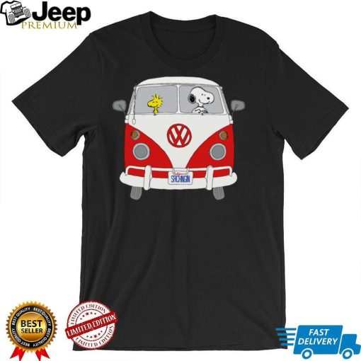 Snoopy and woodstock driving Hippie Volkswagen Beetle shirt