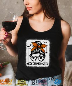Soccer Momster Shirt For Women Halloween Mom Messy Bun Hair T Shirt