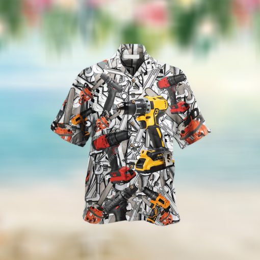 Spanner And Drill For Button Down Aloha Mechanic Hawaii Shirt