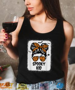 Spooky Kid Halloween Shirt For Girls Youth Messy Bun Leopard T Shirt