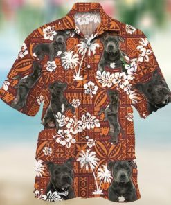 Staffordshire Bull Terrier Dog Red And Orange Tribal Pattern Hawaiian Shirt