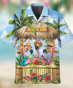 Summer Flamingo Bar For Button Down Aloha Hawaii Shirt