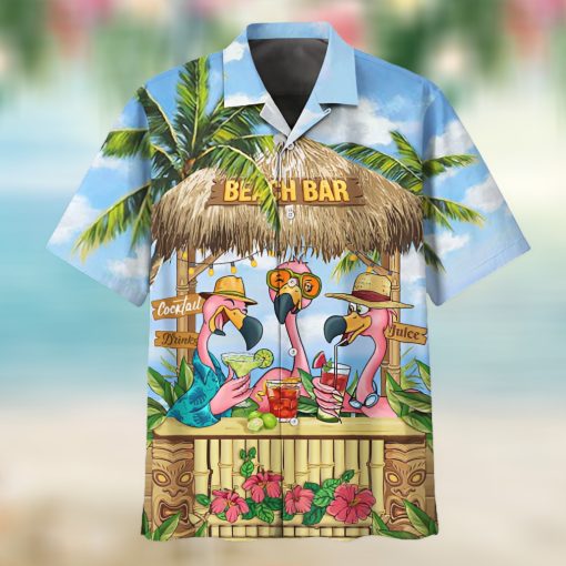 Summer Flamingo Bar For Button Down Aloha Hawaii Shirt