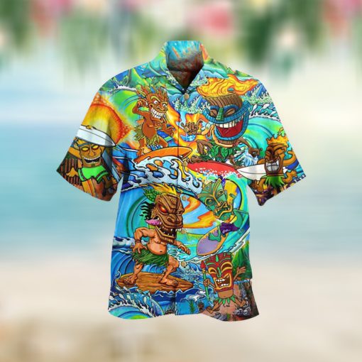 Surfing Into The Sunset For Tropical Aloha Tiki Hawaii Shirt